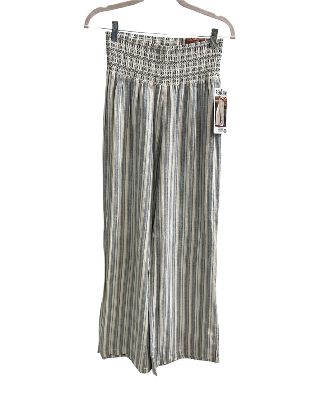 Rewash NWT Blue Stripe Linen Blend Smocked Wide Leg Pants M - Picture 4 of 9